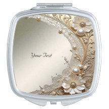 Espejo Compacto de Flores Blancas Modernas Perlas