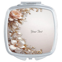 Espejo Compacto de Flores Suaves Rosadas y Blancas