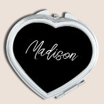 Espejo compacto del corazón del guión negro<br><div class="desc">Black Script Custom Name Compact Mirror.</div>