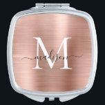 Espejo Compacto Guión de Monograma Metalizado cepillado de oro Ros<br><div class="desc">Espejo compacto elegante con guiones de monograma Metalizado cepillado de oro Rosa</div>
