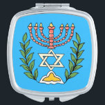 Espejo Compacto Magen persa David Menorah<br><div class="desc">Esta imagen fue adaptada de una antigua teja judía persa y cuenta con una menorah con un Magen David (Estrella de David) enmarcado por ramas de olivo. Se han conservado las imperfecciones de la imagen original pintada a mano.</div>