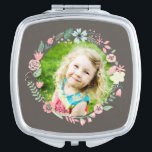 Espejo Compacto Marco floral de foto Personalizado Delicada<br><div class="desc">Delicada y dulce florida decoración de flor.</div>