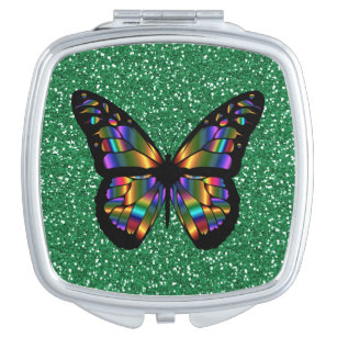 Espejo Compacto Mariposa abstracta elegante en diseño verde del