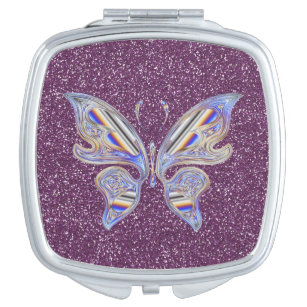 Espejo Compacto Mariposa elegante abstracta en el purpurina