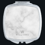 Espejo Compacto Mármol blanco con monograma y nombre personalizado<br><div class="desc">Mármol blanco con Monograma personalizado y Regalo de nombre con monograma y nombre en gris moderno sin estilo fuente sobre fondo de mármol blanco.

Perfecto como regalo de damas de novias,  regalo del día de la madre,  regalo de vacaciones,  regalo de reunión familiar y regalo para cualquier ocasión especial.</div>
