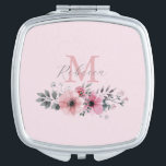 Espejo Compacto Moda botánica color de agua rosado floral<br><div class="desc">Moda botánica floral elegante plantas follaje gris rosa flor monograma espejo compacto</div>