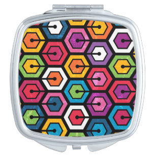 Espejo Compacto Modelo geométrico colorido con hexágonos