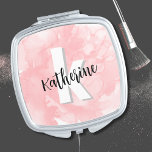 Espejo Compacto Monograma de acuarela rosa<br><div class="desc">Un suave fondo de color rosa y rosa proporciona el lienzo para un monograma coqueto y contemporáneo, con iniciales y nombre. La paleta de colores blanco y negro del monograma, compuesta de fuentes modernas limpias mezcladas con un tipo de letra de guión, exuda un encanto simple y divertido. ¡Ya sea...</div>
