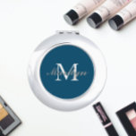 Espejo Compacto Monograma de la dama de honor Boda con estilo azul<br><div class="desc">Espejo compacto personalizado para tu boda dama de honor o dama de honor que tiene su nombre inicial estilizado en un fondo de color azul verde azulado y moderno. Editar para reemplazar el nombre inicial. Seleccione su estilo de espejo compacto.</div>
