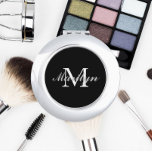 Espejo Compacto Monograma de la dama de honor con estilo negro<br><div class="desc">Espejo compacto personalizado para tu boda dama de honor o dama de honor que tiene su nombre inicial estilizado en un fondo negro. Editar para reemplazar el nombre inicial. Seleccione su estilo de espejo compacto.</div>