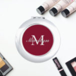 Espejo Compacto Monograma de la dama de honor con estilo rojo Cran<br><div class="desc">Espejo compacto personalizado para tu boda dama de honor o dama de honor que tiene su nombre inicial y estilizado en un fondo de color rojo de arándano a la moda. Editar para reemplazar el nombre inicial. Seleccione su estilo de espejo compacto.</div>