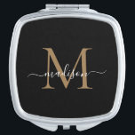 Espejo Compacto Monograma de oro negro de moda Novia Novia Novia<br><div class="desc">Elegante Monograma de Oro Negro Feminine Girly Bridal Party Maid of Honor Bridesmaid Favor Regalo Espejo Compacto</div>