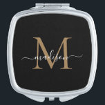 Espejo Compacto Monograma de oro negro de moda Novia Novia Novia<br><div class="desc">Elegante Monograma de Oro Negro Feminine Girly Bridal Party Maid of Honor Bridesmaid Favor Regalo Espejo Compacto</div>