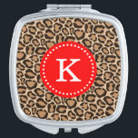 Espejo Compacto Monograma del Personalizado de impresión rojo y le<br><div class="desc">El moderno y elegante espejo de viaje cuenta con una bonita imagen de un animal de leopardo de las niñas. Haga clic en Personalizar para personalizar el diseño con un monograma o agregar su propio texto e imágenes para crear un diseño único de un tipo.</div>