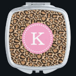 Espejo Compacto Monograma del Personalizado de impresión rosa y le<br><div class="desc">El moderno y elegante espejo de viaje cuenta con una bonita imagen de un animal de leopardo de las niñas. Haga clic en Personalizar para personalizar el diseño con un monograma o agregar su propio texto e imágenes para crear un diseño único de un tipo.</div>