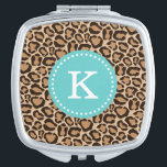 Espejo Compacto Monograma del Personalizado de impresión turquesa<br><div class="desc">El moderno y elegante espejo de viaje cuenta con una bonita imagen de un animal de leopardo de las niñas. Haga clic en Personalizar para personalizar el diseño con un monograma o agregar su propio texto e imágenes para crear un diseño único de un tipo.</div>