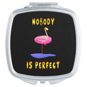 Espejo Compacto Nadie es perfecto - flamingo con anillo de natació