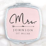Espejo Compacto Novia Elegante Boda Personalizada<br><div class="desc">Celebra la novia con nuestro Espejo Compacto de la Sra. Bride Elegant Wedding, con un diseño moderno y elegante en negro y rosa. Este minimalista y elegante espejo compacto es el regalo perfecto para la recién casada novia, ofreciendo un toque elegante que es práctico y personal para la mujer especial...</div>
