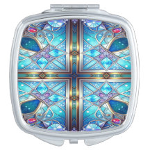 Espejo compacto ornamentado azul