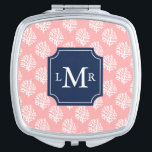 Espejo Compacto Patrón coral y monograma azul<br><div class="desc">El diseño moderno y moderno presenta un bonito patrón de coral y se puede personalizar con tu monograma,  iniciales,  nombre o texto de tu elección para un regalo de primera.</div>