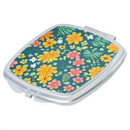Espejo Compacto Patrón de flores y hojas tropicales