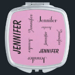 Espejo compacto personalizado, repeticiones<br><div class="desc">Este espejo compacto personalizado se adorna con su nombre en la repetición de letras negras, en diversas fuentes, diversos tamaños, todos en un fondo rosa claro. Fácil personalizar - apenas CAMBIE EL NOMBRE en UN LUGAR. Un qué regalo maravilloso para las damas de honor, el aprecio del profesor, o cualquier...</div>