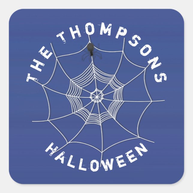 Espeluznante araña en el Pegatina de Spider Web Sq (Anverso)