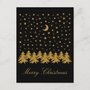 Espeluznante árbol de Navidad dorado, luna, estrel