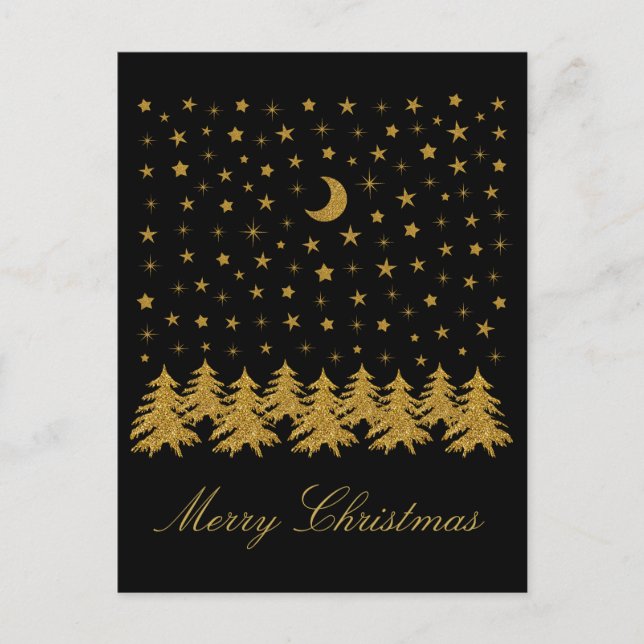 Espeluznante árbol de Navidad dorado, luna, estrel (Anverso)