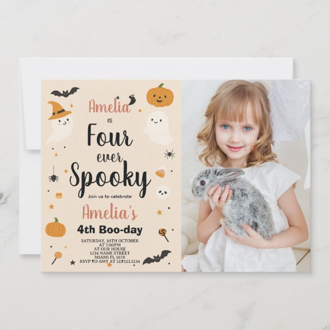 Espeluznante cuatro niños de Halloween Invitación  (Anverso)