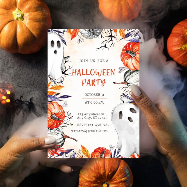 Espeluznante fiesta de Halloween Invitación Calaba (Editable Halloween Party Invite - Spooky Ghost & Pumpkin Design Orang)
