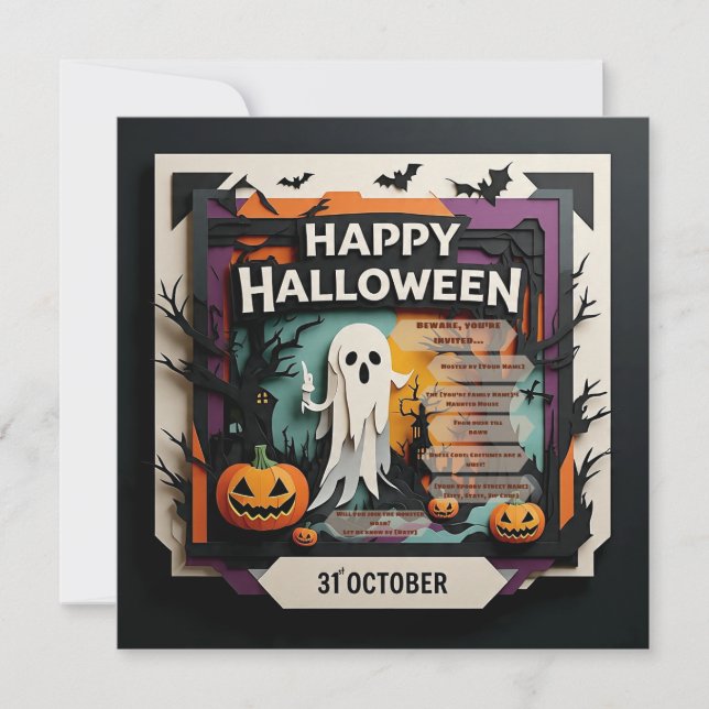Espeluznante invitación a fiesta de Halloween con  (Anverso)