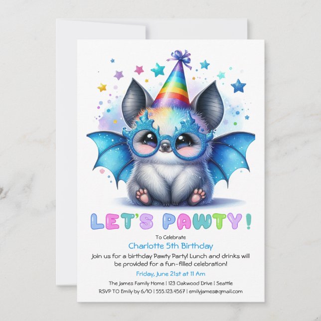 Espeluznante invitación al cumpleaños de Bat - Pur (Anverso)