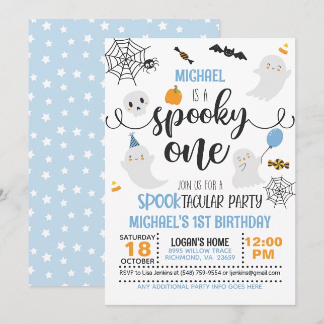 Espeluznante ÚNICA Invitación a cumpleaños - Niño  (Anverso / Reverso)