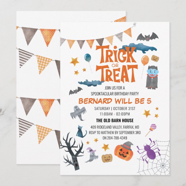 Espeluznantes invitaciones a fiesta de cumpleaños  (Anverso / Reverso)