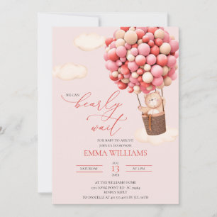 ¡Espera de Bearto Rosado de Invitación de Baby Sho