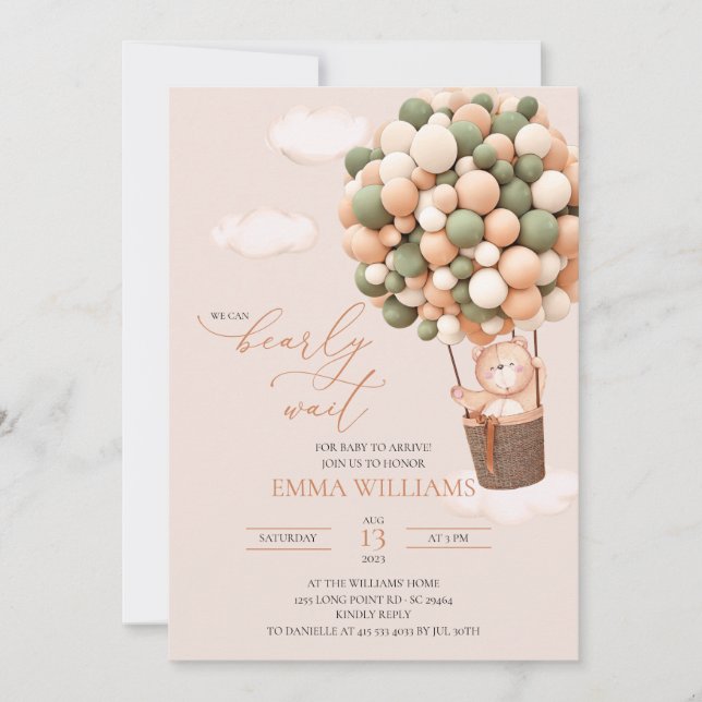 ¡Espera! Invitación de Baby Shower Marrón verde (Anverso)