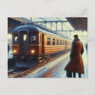 Esperando el tren, postal