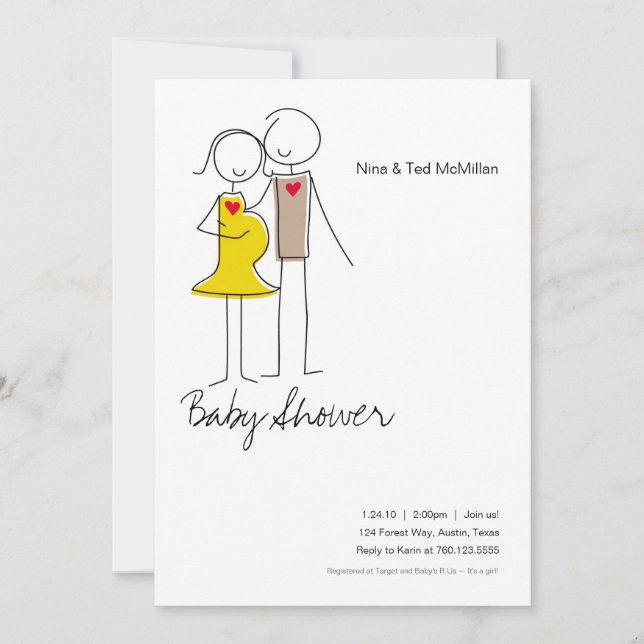 Esperando invitaciones de pareja Baby Shower 5x7 (Anverso)