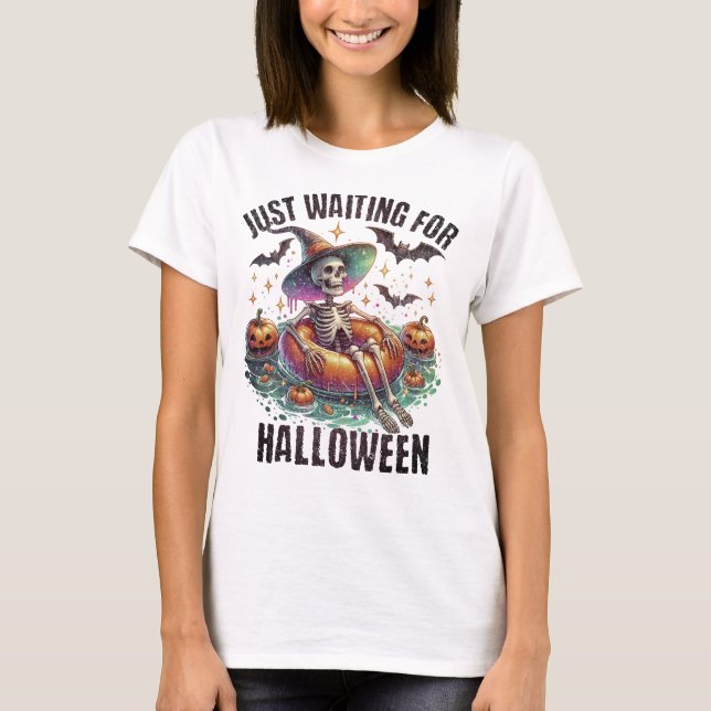 Esperando La Divertida Camisa Skeleton De Hallowee (Anverso)