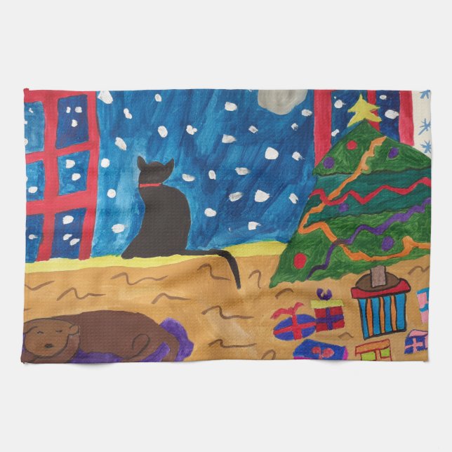 Esperando La Toalla De Té De Los Navidades (Horizontal)