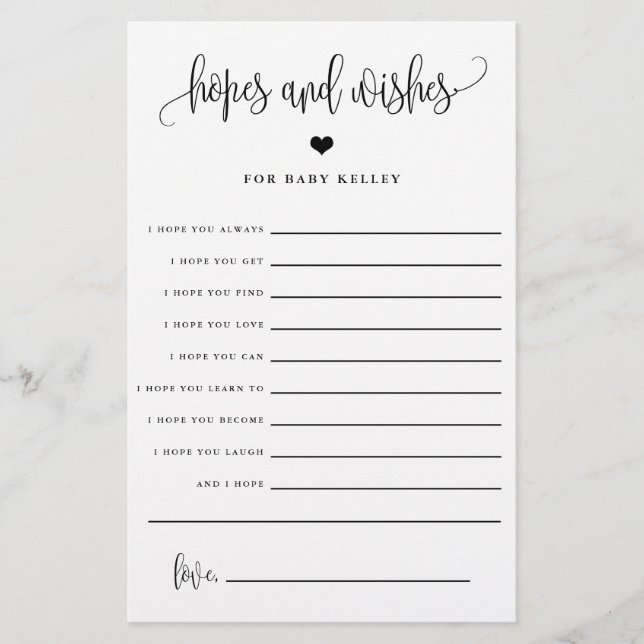 Esperanzas y deseos, tarjeta de papel Baby Shower  (Frente)