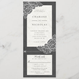 Espías blancos invitación de boda floral gris rsvp