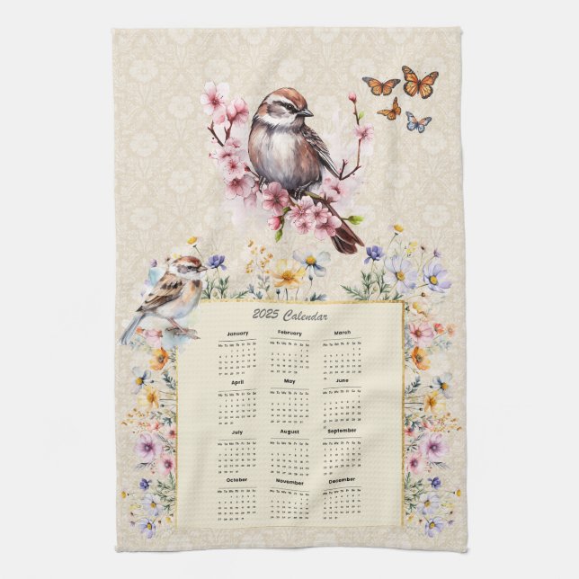 Espinilla de toalla de calendario 2025 con flores  (Vertical)