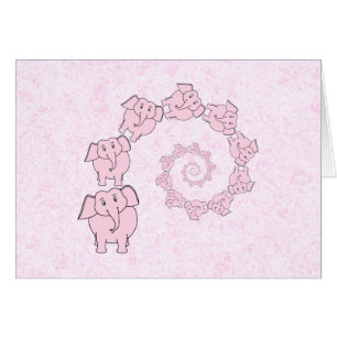 Espiral de elefantes rosados. Fondo rosado