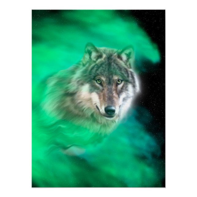 Espíritu de lobo gris verde animal Poster brillant (Anverso)