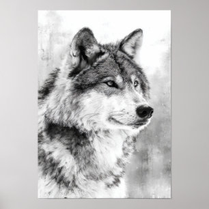 Espíritu Salvaje - Boceto de Arte Fino de Lobo Gri