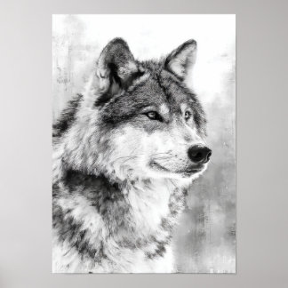 Espíritu Salvaje - Boceto de Arte Fino de Lobo Gri