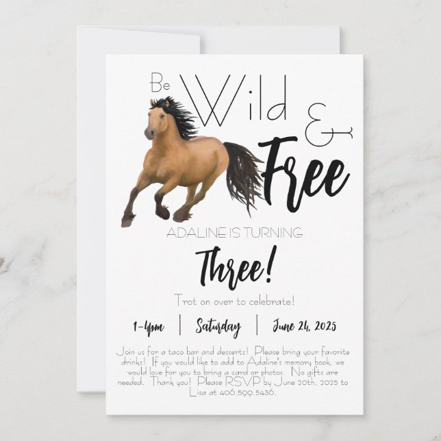 Espíritu, salvaje y libre cumpleaños Invitación pl (Anverso)