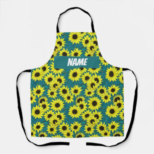 Espléndido delantal de girasoles con nombre de per